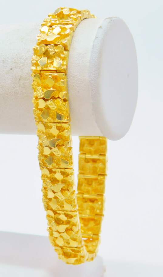 Stunning 14K Yellow Gold Chunky Textured Panel Bracelet 50.7g image number 2