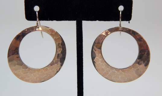 Sezgin & Artisan 925 Hammered Open Tapered Circle Drop Earrings & Textured Ovals Linked Toggle Bracelet 33g image number 3