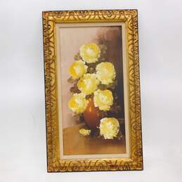 Vintage Ornately Framed Floral Still Life Oil Painting Signed By Artist