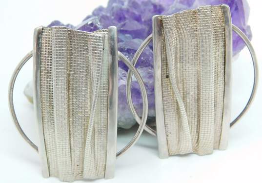 Terrell 925 Modernist Textured Folded Rectangle & Open Circle Statement Post Earrings 13.7g image number 3