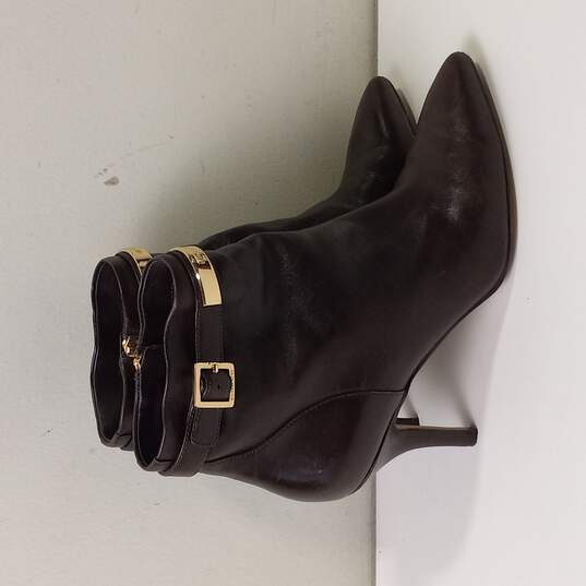 Michael Kors Women's Brown Leather Side Zip Buckle Accent High Heel Booties Size 8M image number 3