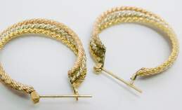Elegant 14k Tri Gold Textured Hoop Earrings 4.5g alternative image