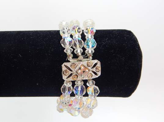 Vintage Aurora Borealis Crystal Multi Strand Necklaces Bracelet & Clip On Earrings 144.4g image number 1