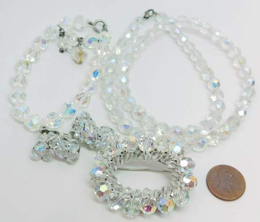 Vintage Aurora Borealis Necklace Bracelet Statement Brooch & Clip On Earrings 87.9g image number 6