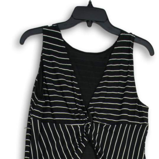 LOFT Womens Black White Striped Round Neck Sleeveless Midi A-Line Dress Size 10 image number 4