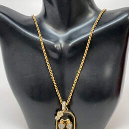 Designer Juicy Couture Gold-Tone Chain Crystal Stone Birds Pendant Necklace