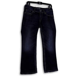 Womens Blue Denim Dark Wash Pockets Straight Leg Cropped Jeans Size 28/30