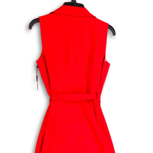 NWT Womens Red Sleeveless Notch Collar Tie Waist Wrap Dress Size 4 image number 3