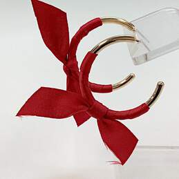 Designer J. Crew Gold-Tone Red Ribbon Wrapped Fashionable Hoop Earrings alternative image