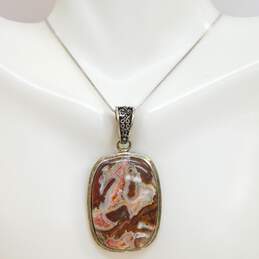 Artisan 925 Sterling Silver Crazy Lace Agate Pendant On Box Chain Necklace 18.1g alternative image