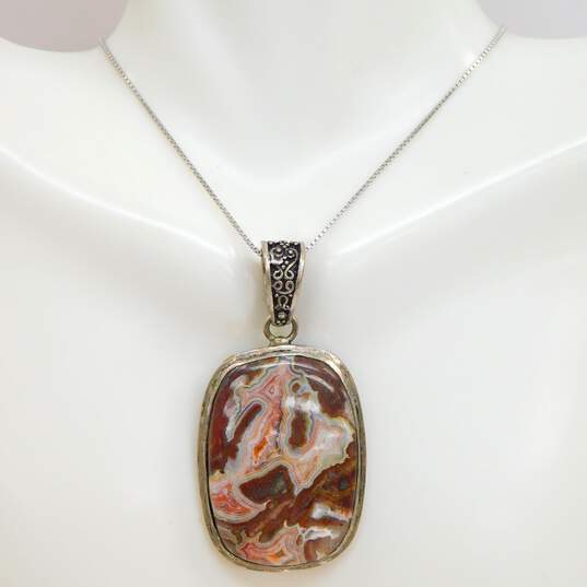 Artisan 925 Sterling Silver Crazy Lace Agate Pendant On Box Chain Necklace 18.1g image number 2