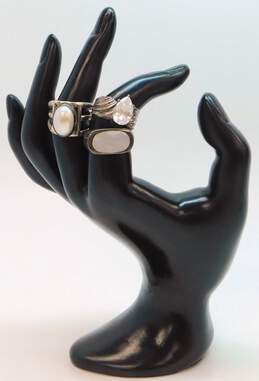 Artisan 925 Cubic Zirconia Teardrop Ridged White Faux Pearl Split & Mother of Pearl Inlay Rings Variety 17.7g