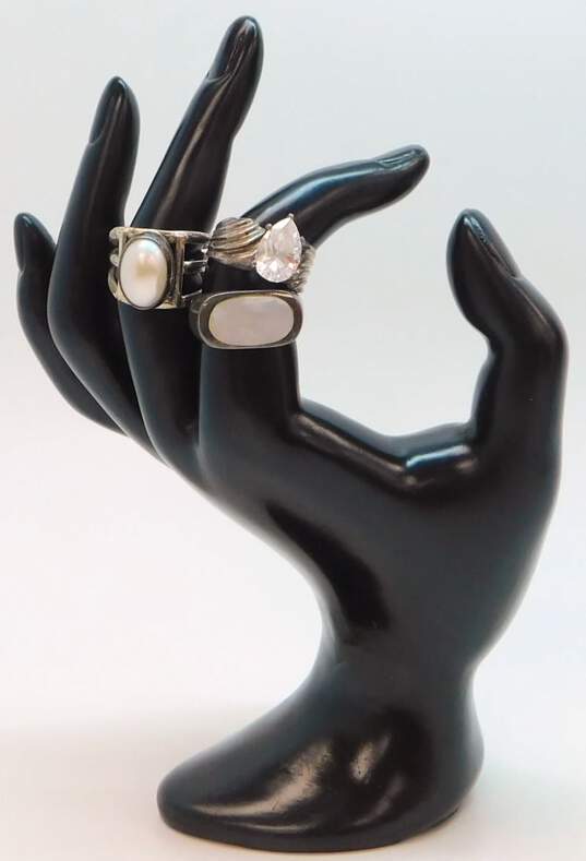 Artisan 925 Cubic Zirconia Teardrop Ridged White Faux Pearl Split & Mother of Pearl Inlay Rings Variety 17.7g image number 1