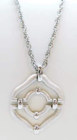 VNTG Crown Trifari Silver Tone Pendant Necklace & Flower Earrings alternative image