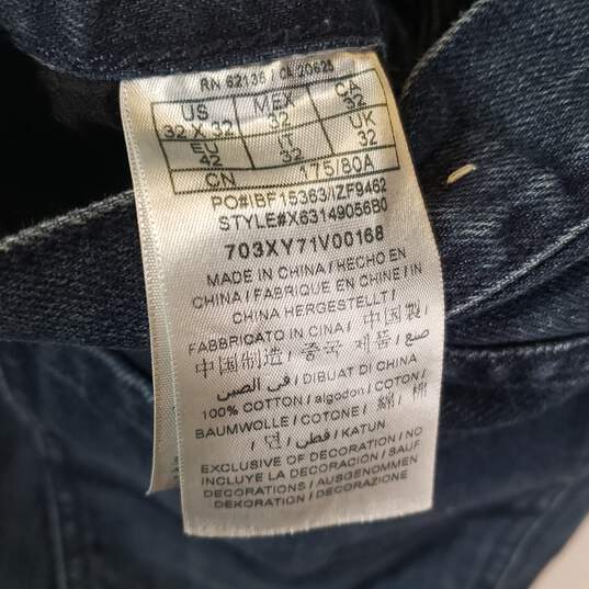 Mens Cotton Dark Wash 5-Pockets Denim Straight Leg Jeans Size 32X32 image number 4
