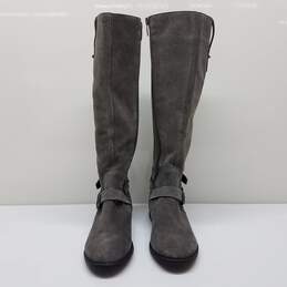 Mark Fisher Arbor Grey Suede Tall Studded Buckle Boots Size 5 alternative image
