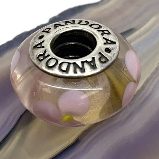 Designer Pandora 925 ALE Sterling Silver Floral Pink Glass Beaded Charm image number 1