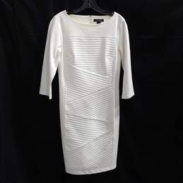 White House Black Market Women's White Ribbed Sheath Dress Size 8