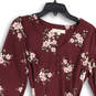 Womens Burgundy Pink Floral V-Neck Long Sleeve Tie Waist A-Line Dress Sz 2 image number 3