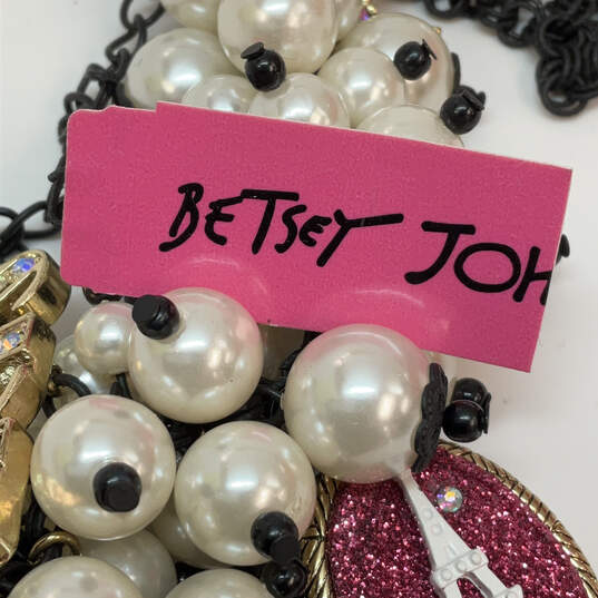 Designer Betsey Johnson Paris Black Chain Faux Pearl Statement Necklace image number 4