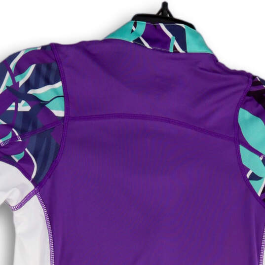 Womens Purple White Half Zip Short Sleeve Collared Biker Jersey Size Medium image number 4