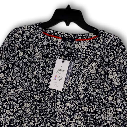 NWT Womens Blue White Floral Split Neck Long Sleeve Pullover Blouse Size 12 image number 3