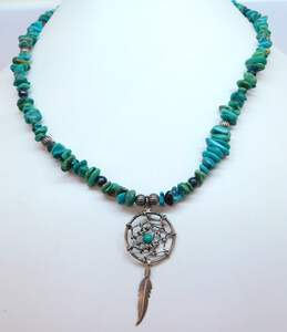 Carolyn Pollack 925 Turquoise Bead Dream Catcher Pendant Necklace 23.5g
