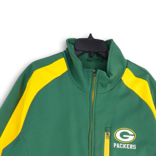 Mens Green Yellow Green Bay Packers Mock Neck Full-Zip Jacket Size XL image number 3