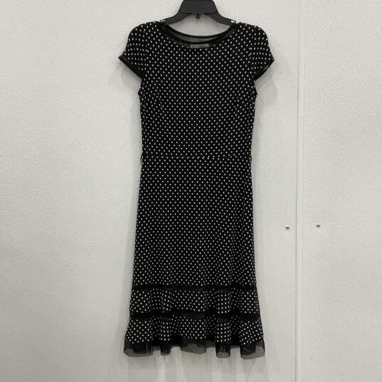 Womens Black White Polka Dot Cap Sleeve Round Neck Fit & Flare Dress Size 4 image number 1