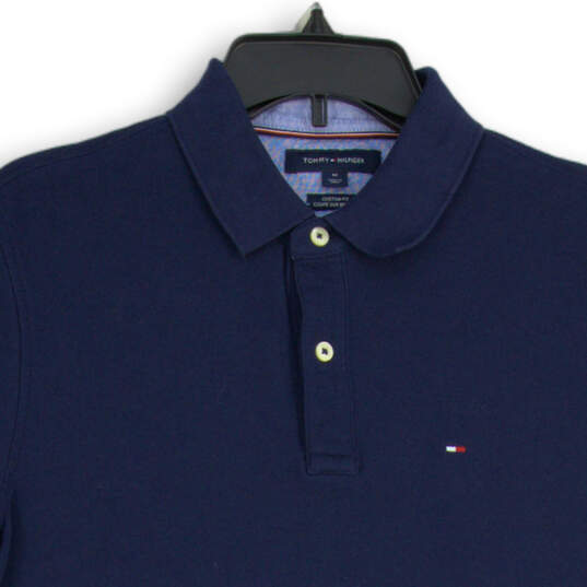 Mens Navy Short Sleeve Collared Quarter Button Custom Fit Polo Shirt Size M image number 3