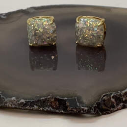 Designer Kate Spade Gold-Tone Opal Glitter Small Square Stud Earrings