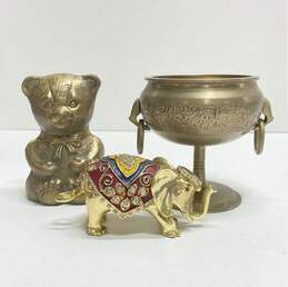 Brass Pedestal Vase/Teddy Bear Book End / Elephant Figurine Lot of 3