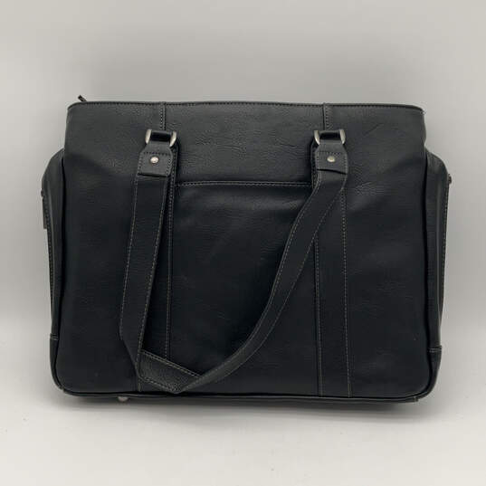 Mens Black Leather Inner Zip Pocket Bottom Studs Double Strap Laptop Bag image number 2