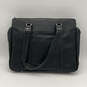 Mens Black Leather Inner Zip Pocket Bottom Studs Double Strap Laptop Bag image number 2