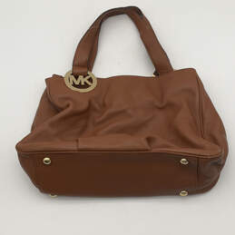 Womens Brown Leather Inner Zipper Pockets Bottom Stud Top Handle Handbag