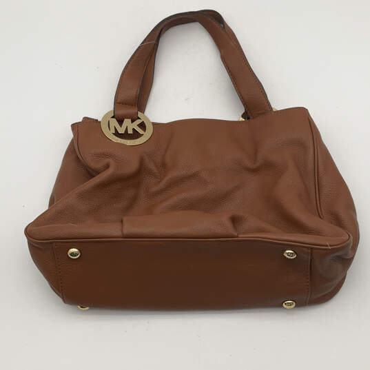 Womens Brown Leather Inner Zipper Pockets Bottom Stud Top Handle Handbag image number 1