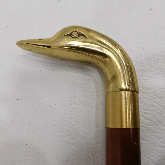 Vintage Style Brass Duck Head Handle Wood Cane Walking Stick image number 3