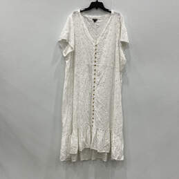 Womens White Eyelet V-Neck Short Sleeve Front Button Maxi Dress Size 4