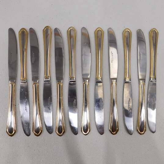 Vintage Hampton Silversmiths Stainless Gold Accent Edge 196 Flatware Set for 12 image number 5