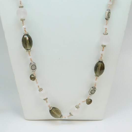 Peggy Goodman 925 Rose & Smoky Quartz & Stamped & Granulated Beaded Necklace 72g image number 3