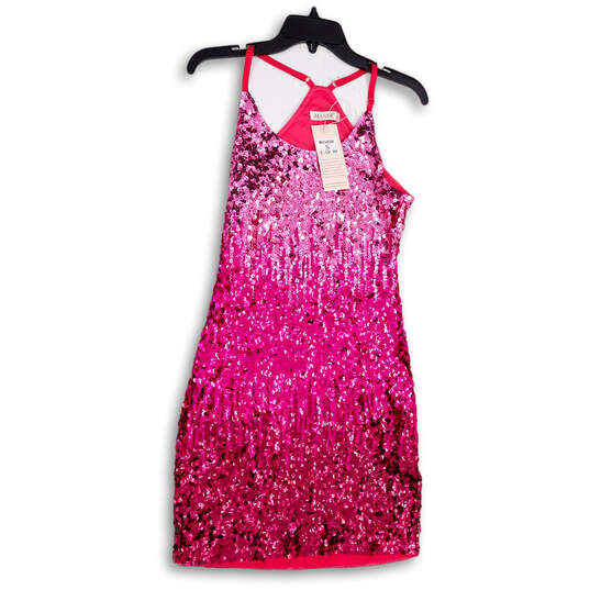NWT Womens Pink Sequin Spaghetti Strap Pullover Bodycon Dress Size S image number 3