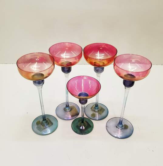 Postmodern Cristallerie Candle Holders Set of 5 Made in Italy 10in. Tall Glass image number 2