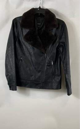 Simply Vera Wang Womens Black Leather Collared Full Zip Motorcycle Jacket Sz XS