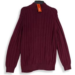 NWT IZOD Mens Maroon Knitted 1/4 Zip Mock Neck Long Sleeve Pullover Sweater Sz L alternative image