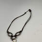 Designer Silpada Hammered Brown Leather Cord Coin Pearl Pendant Necklace image number 1
