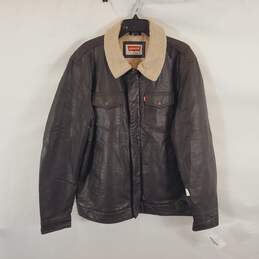 Levi's Men Brown Faux Leather Jacket Fur Collar XL