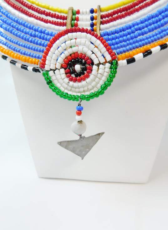 Artisan African Maasai Blue White Orange Yellow & Black Bead Large Collar Necklace image number 3