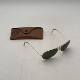 Ray-Ban Mens Gold Full-Frame Green Lens Aviator Sunglasses With Beige Case