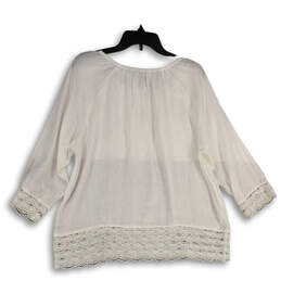 Womens White Crochet 3/4 Sleeve Round Neck Pullover Blouse Top Size Large alternative image