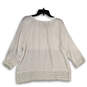 Womens White Crochet 3/4 Sleeve Round Neck Pullover Blouse Top Size Large image number 2